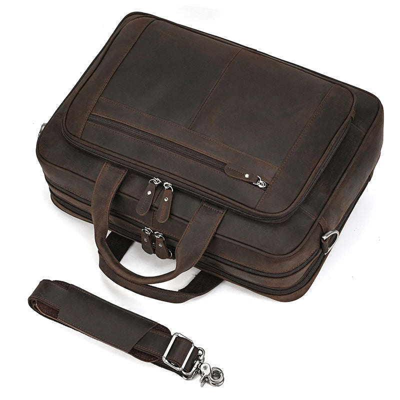 17 inch Laptop Cowhide Male Tote Big Briefcase