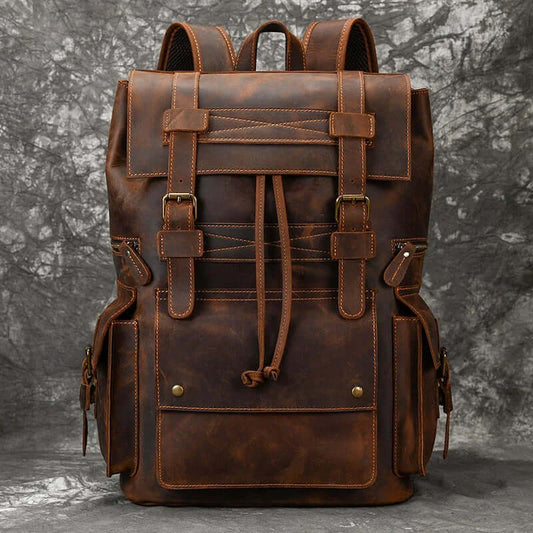 leather laptop backpack in coffee color