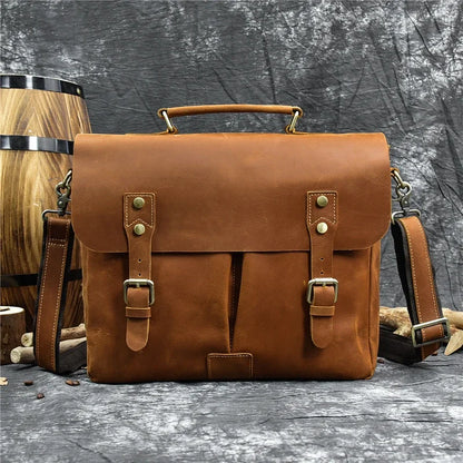 Male Soft Cow Leather Laptop Shoulder Bag