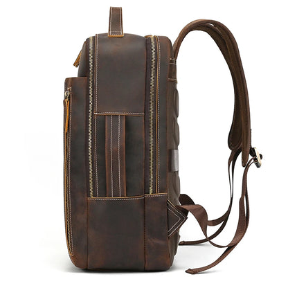 Fashion Men's Full-Grain Leather Laptop Backpack