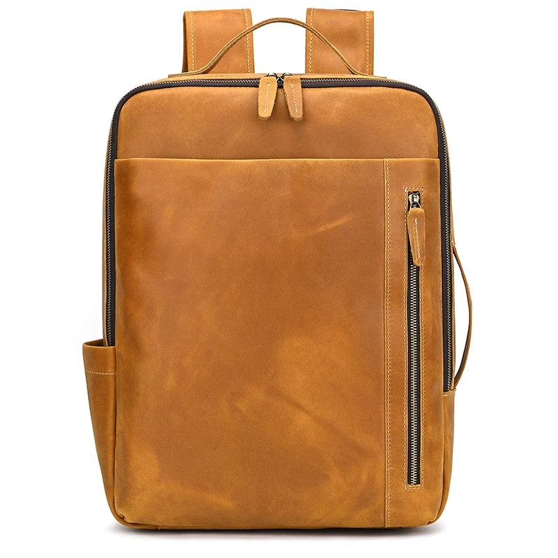 Fashion Men's Full-Grain Leather Laptop Backpack