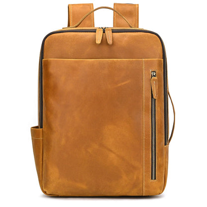 Fashion Men's Full-Grain Leather Laptop Backpack