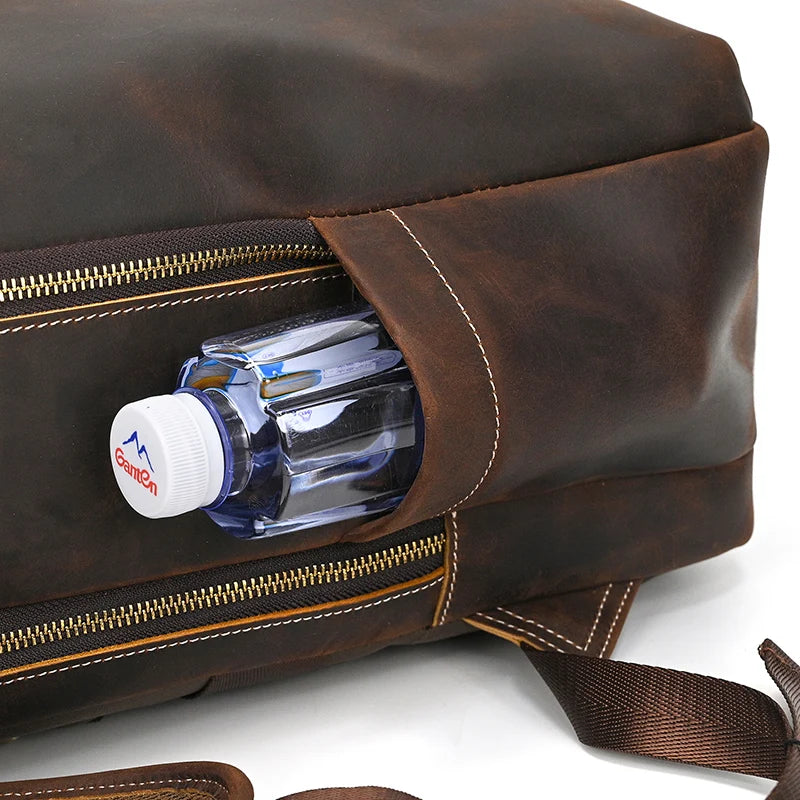 Fashion Men's Full-Grain Leather Laptop Backpack
