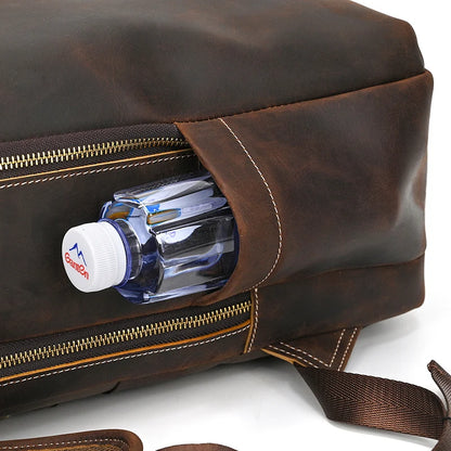 Fashion Men's Full-Grain Leather Laptop Backpack