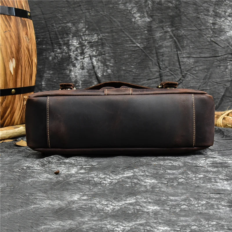 Male Soft Cow Leather Laptop Shoulder Bag