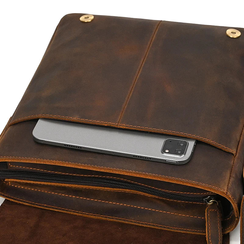 Handmade Mens Brown Leather Messenger Bag