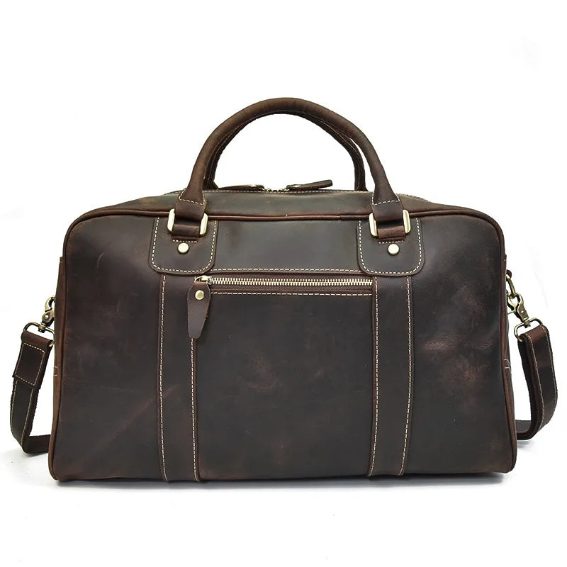 DHM bags-Dark brown leather duffel bag with shoulder strap