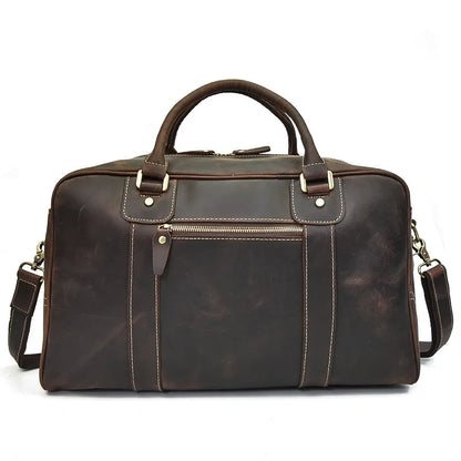 DHM bags-Dark brown leather duffel bag with shoulder strap