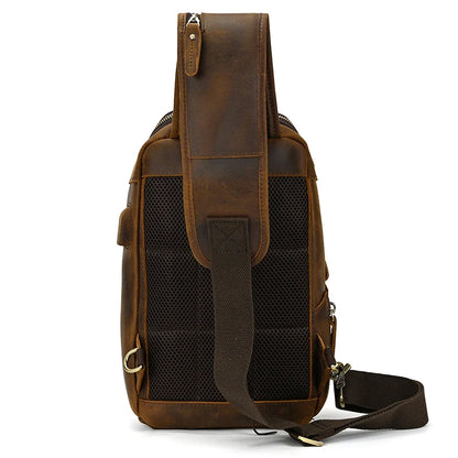 Handmade Mens Leather Sling Bag Fanny Pack