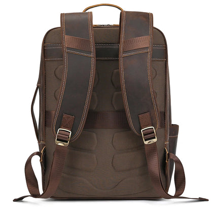 Fashion Men's Full-Grain Leather Laptop Backpack