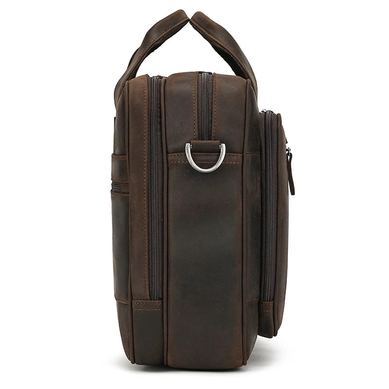 17 inch Laptop Cowhide Male Tote Big Briefcase