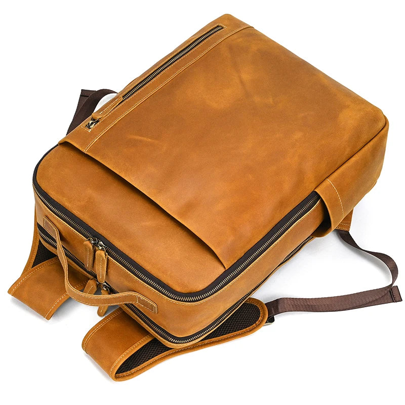 Fashion Men's Full-Grain Leather Laptop Backpack