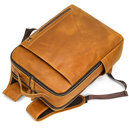 Fashion Men's Full-Grain Leather Laptop Backpack