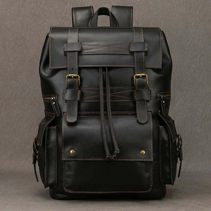 leather laptop backpack in balck