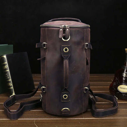 dark brown leather backpack