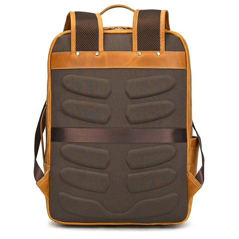 Fashion Men's Full-Grain Leather Laptop Backpack