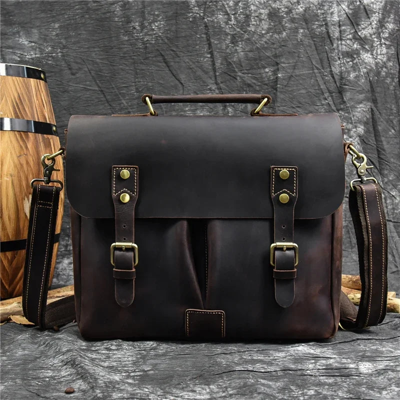 Male Soft Cow Leather Laptop Shoulder Bag