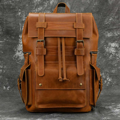 leather laptop backpack in brown