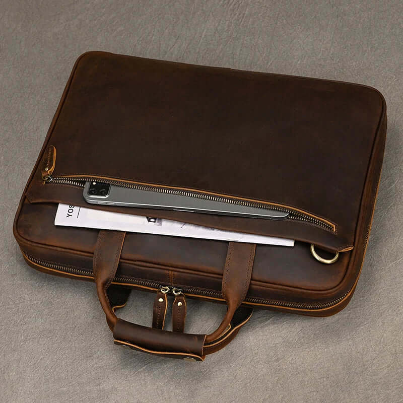 Mens Leather Bag Laptop Sophisticated Briefcase Style