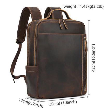 Fashion Men's Full-Grain Leather Laptop Backpack