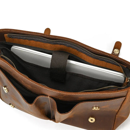 Male Soft Cow Leather Laptop Shoulder Bag