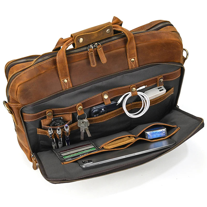 Handmade Full-Grain Leather Briefcase – Fits 17" Laptop