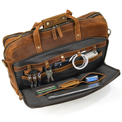 Handmade Full-Grain Leather Briefcase – Fits 17" Laptop