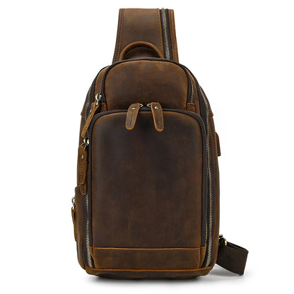 Handmade Mens Leather Sling Bag Fanny Pack