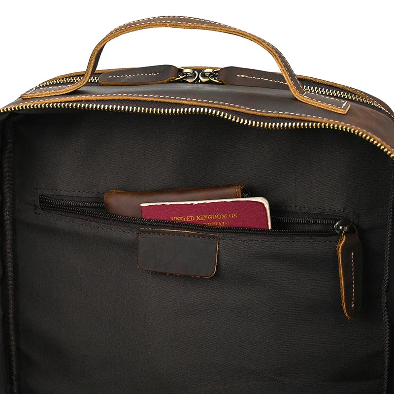 Fashion Men's Full-Grain Leather Laptop Backpack