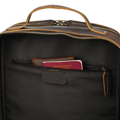 Fashion Men's Full-Grain Leather Laptop Backpack