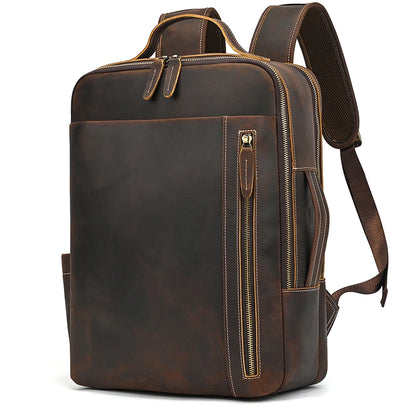 Fashion Men's Full-Grain Leather Laptop Backpack