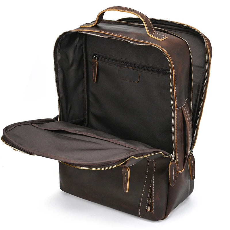 Fashion Men's Full-Grain Leather Laptop Backpack