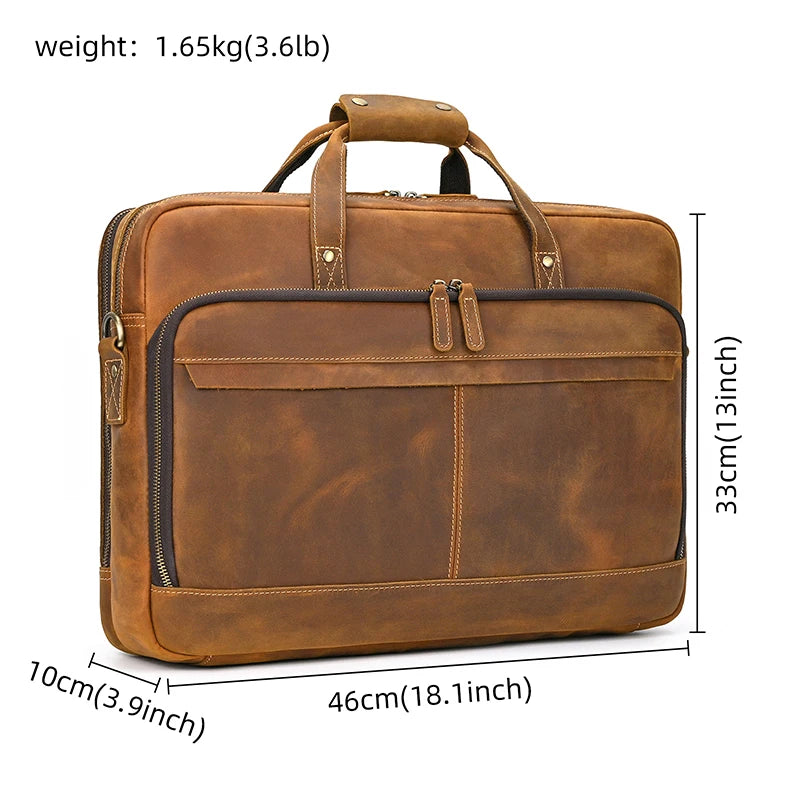 Handmade Full-Grain Leather Briefcase – Fits 17" Laptop