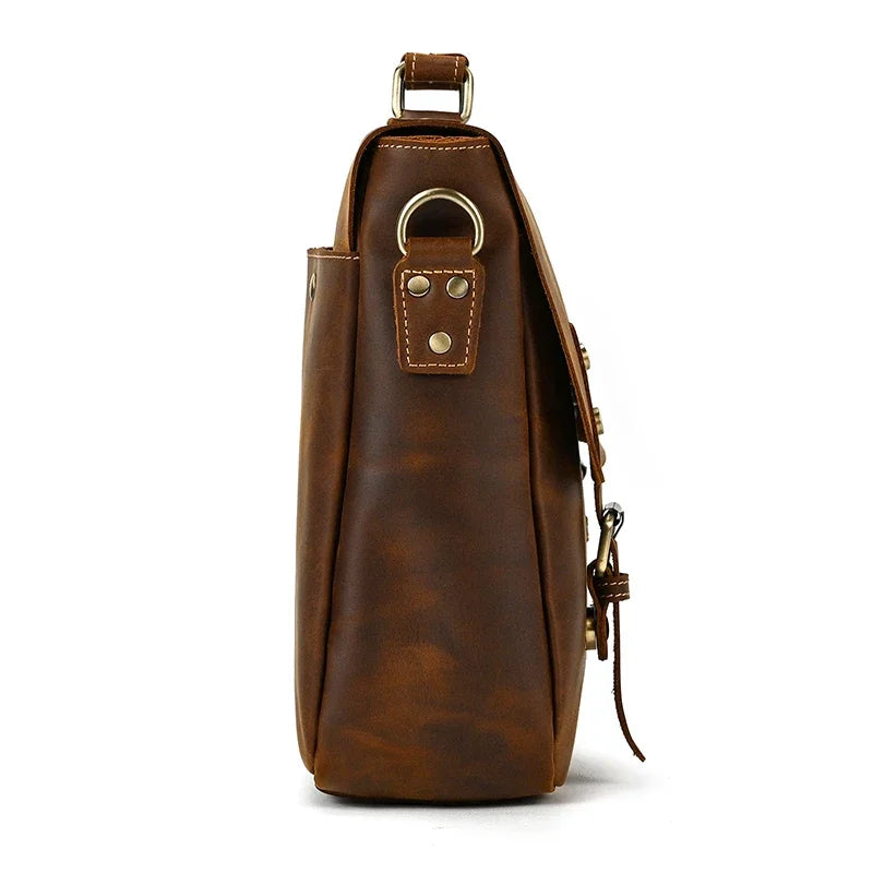 Male Soft Cow Leather Laptop Shoulder Bag