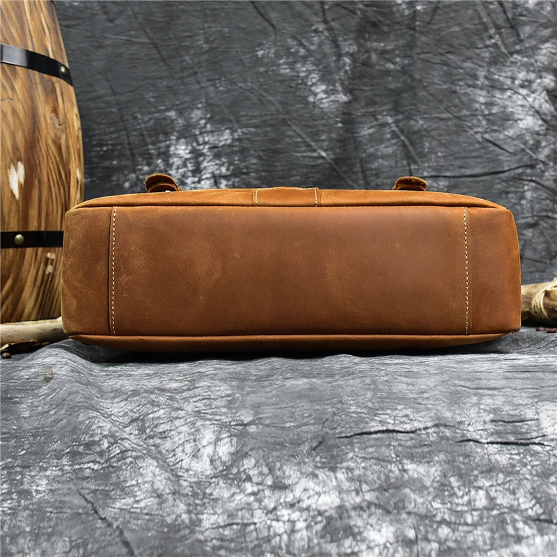 Male Soft Cow Leather Laptop Shoulder Bag