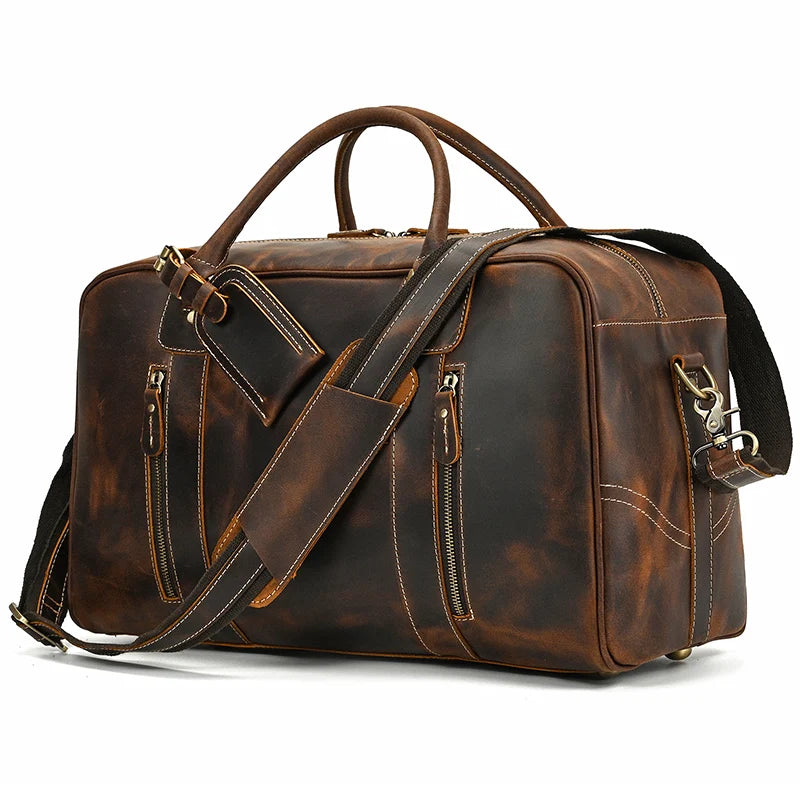 DHM bags-Brown leather duffel bag with shoulder strap