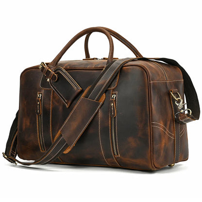 DHM bags-Brown leather duffel bag with shoulder strap