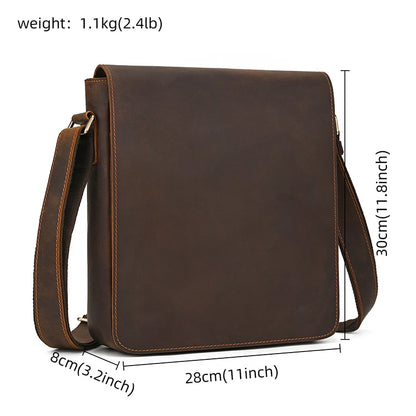 Handmade Mens Brown Leather Messenger Bag