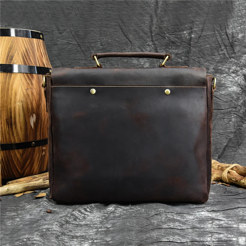 Male Soft Cow Leather Laptop Shoulder Bag