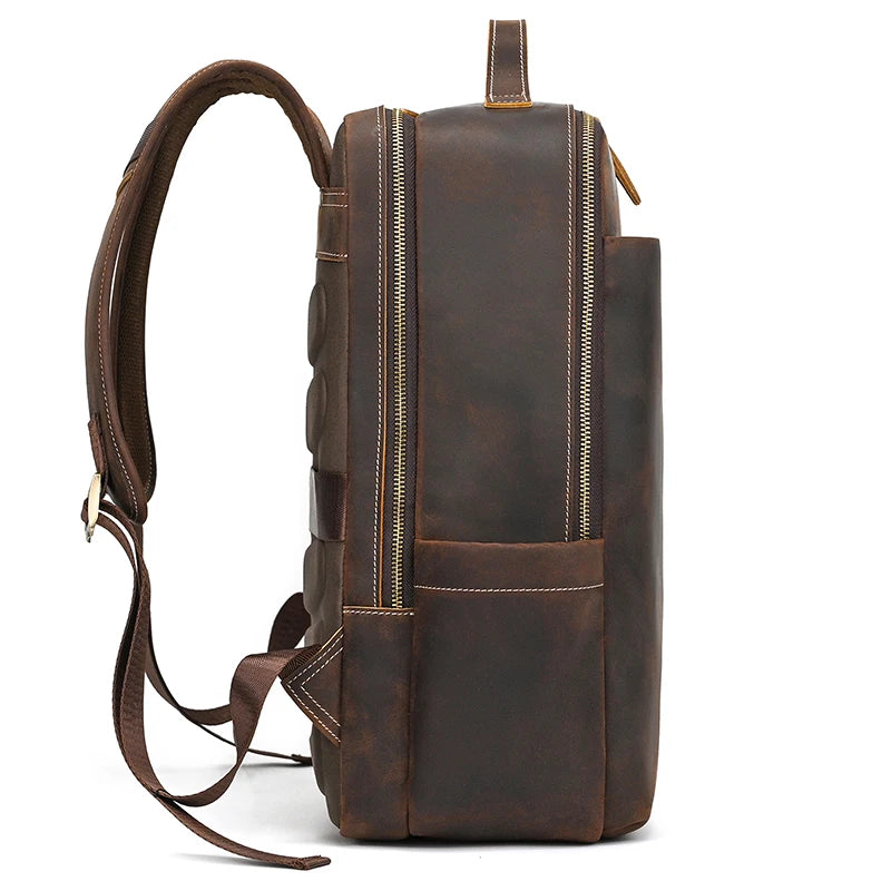 Fashion Men's Full-Grain Leather Laptop Backpack