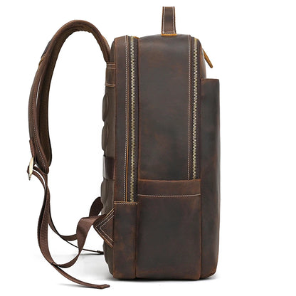 Fashion Men's Full-Grain Leather Laptop Backpack