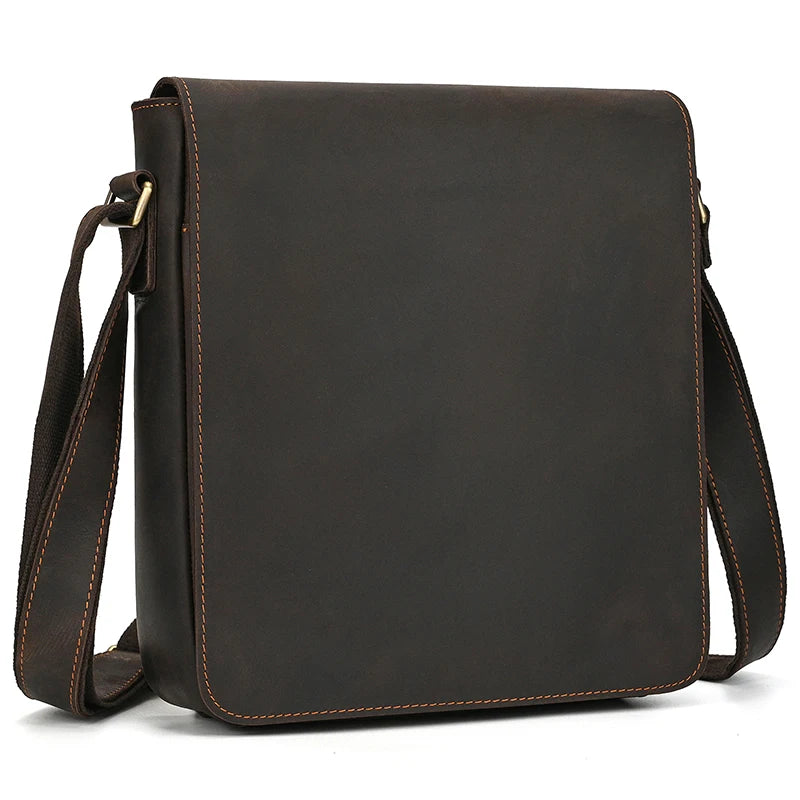 Handmade Mens Brown Leather Messenger Bag