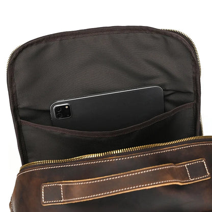 Fashion Men's Full-Grain Leather Laptop Backpack