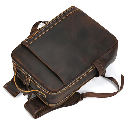 Fashion Men's Full-Grain Leather Laptop Backpack