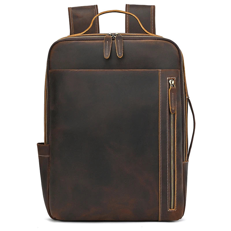 Fashion Men's Full-Grain Leather Laptop Backpack