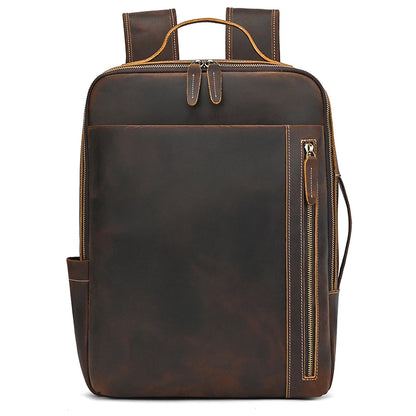 Fashion Men's Full-Grain Leather Laptop Backpack